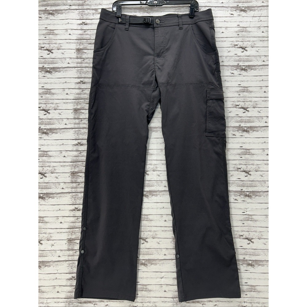 Prana Pants Mens 34x33 Gray Zion Cargo Belted Nylon Stretch Hiking Outdoors